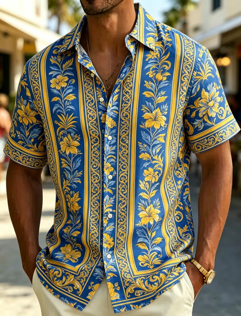 Resort Shirt Floral - Men's Short Sleeve Shirt Lapel Vintage