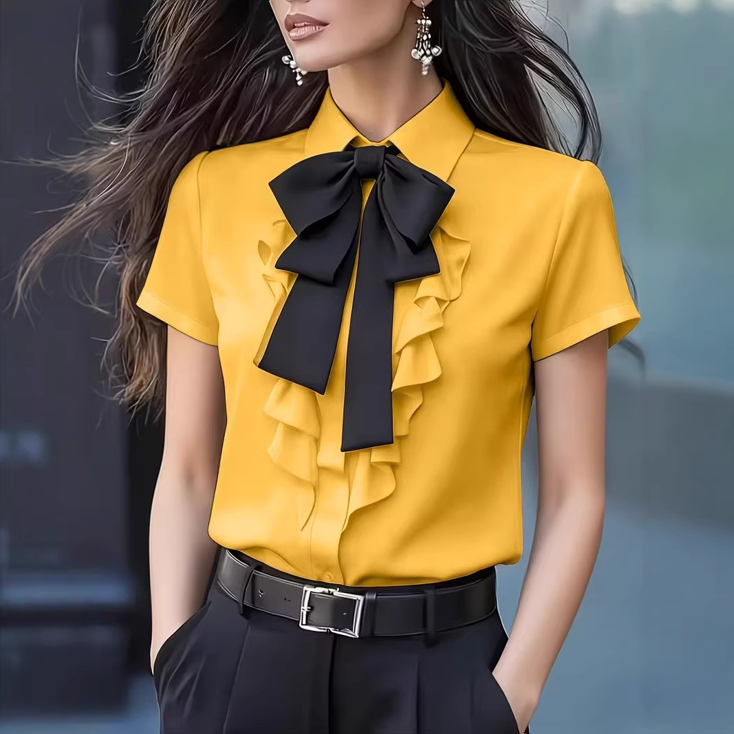 Women Short Sleeve Shirt with  - Shirt Camp Collar 评论和价格