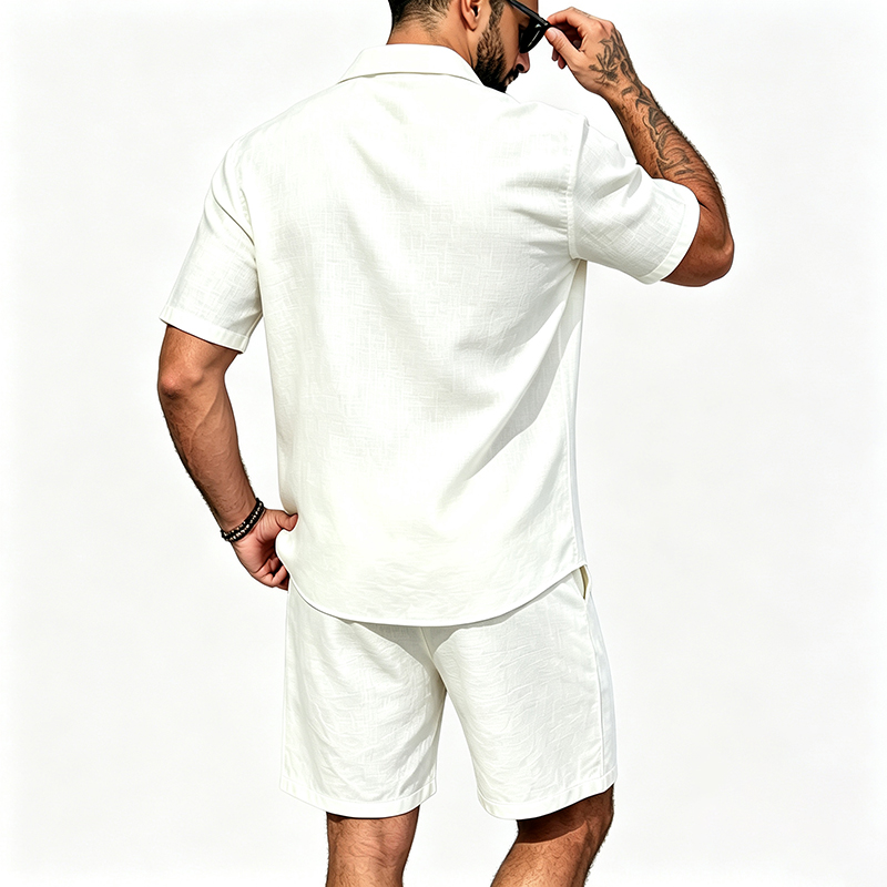 Men Linen Two Piece Outfit Sho - Linen Shirt Breathable 评论和价格