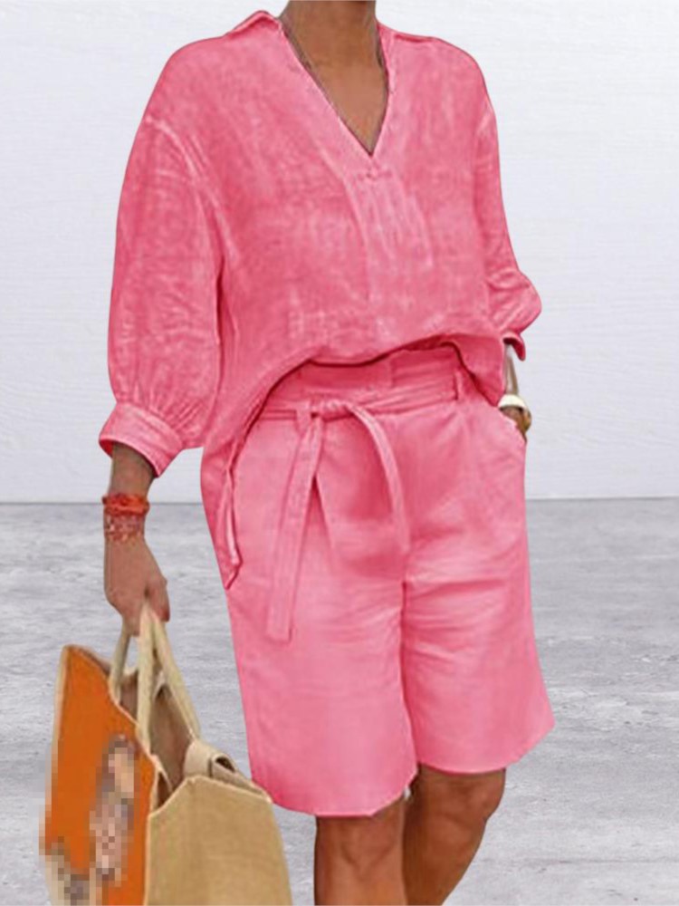 Women Suits Elegant Style Two  - Linen Shirt Breathable 评论和价格